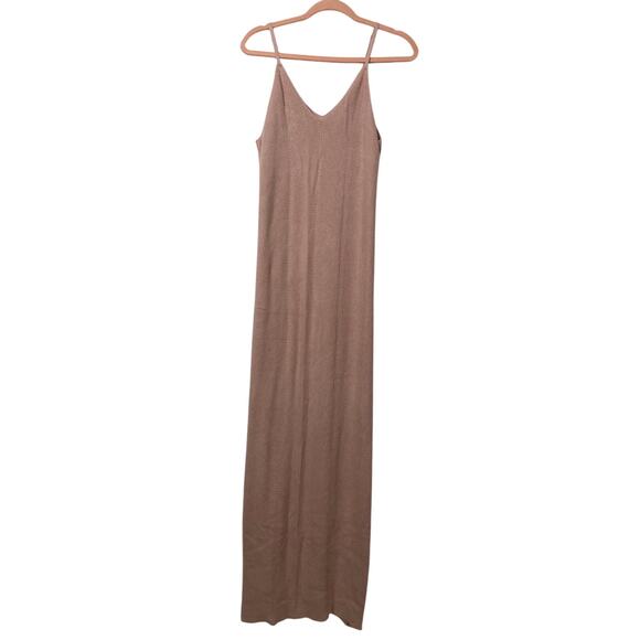 Nordstrom Freshman 1966 Soft Pink Knit Maxi Slip Dress V Neck Size L - Picture 1 of 8